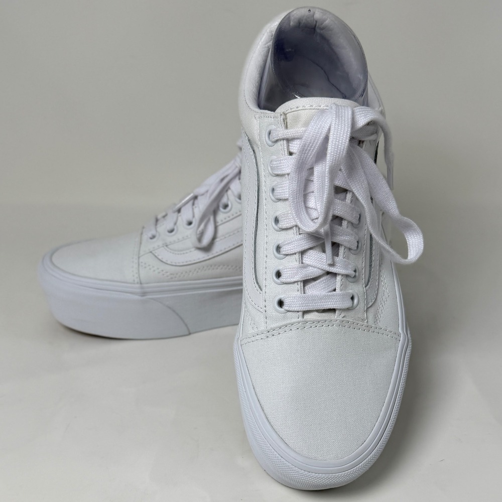Vans Old Skool Stackform True White Canvas Platform Sneakers Mens 7 Womens 8.5 - Picture 9 of 16